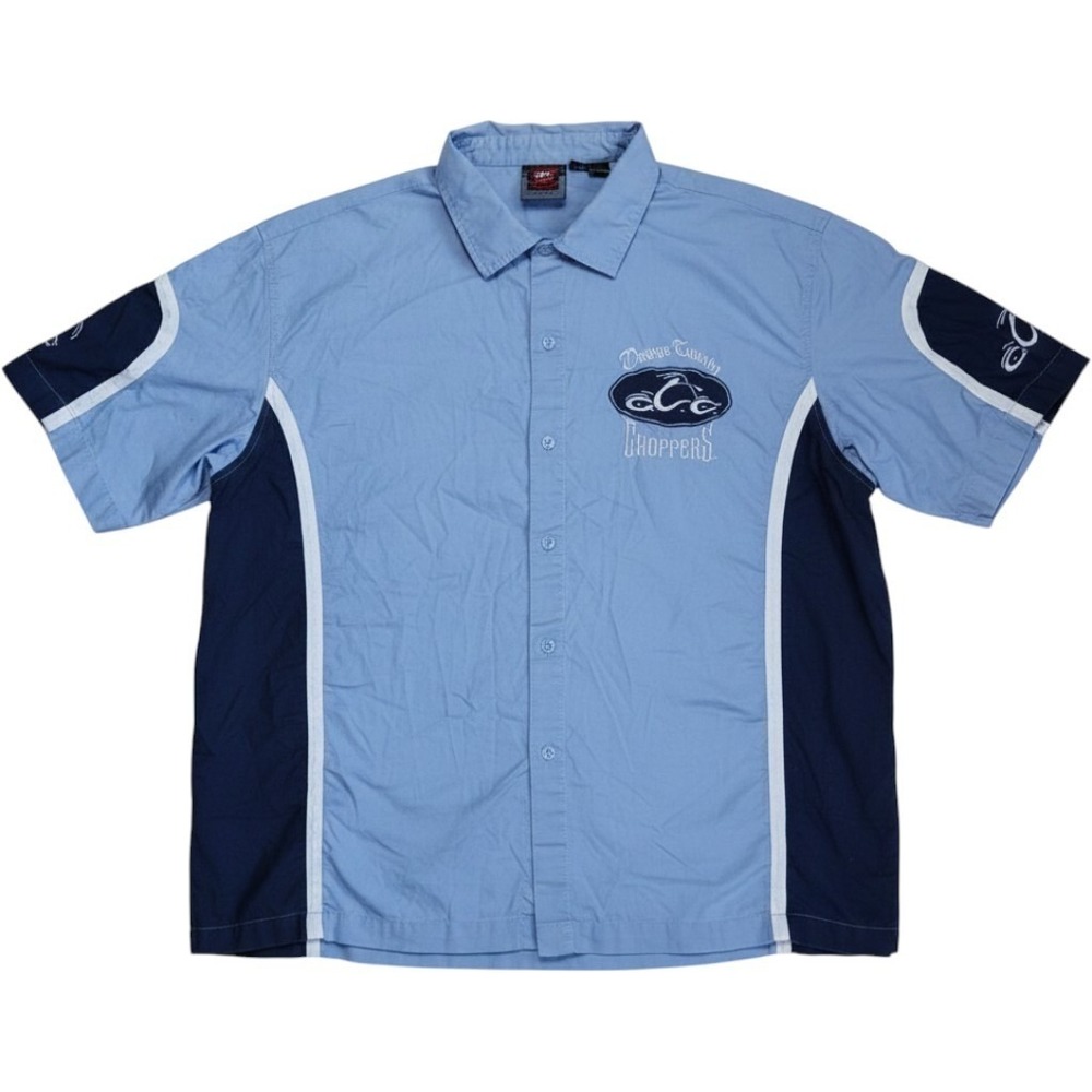 Vintage Orange County Choppers Shirt Mens XL Blue Button Up Garage Motorcycle